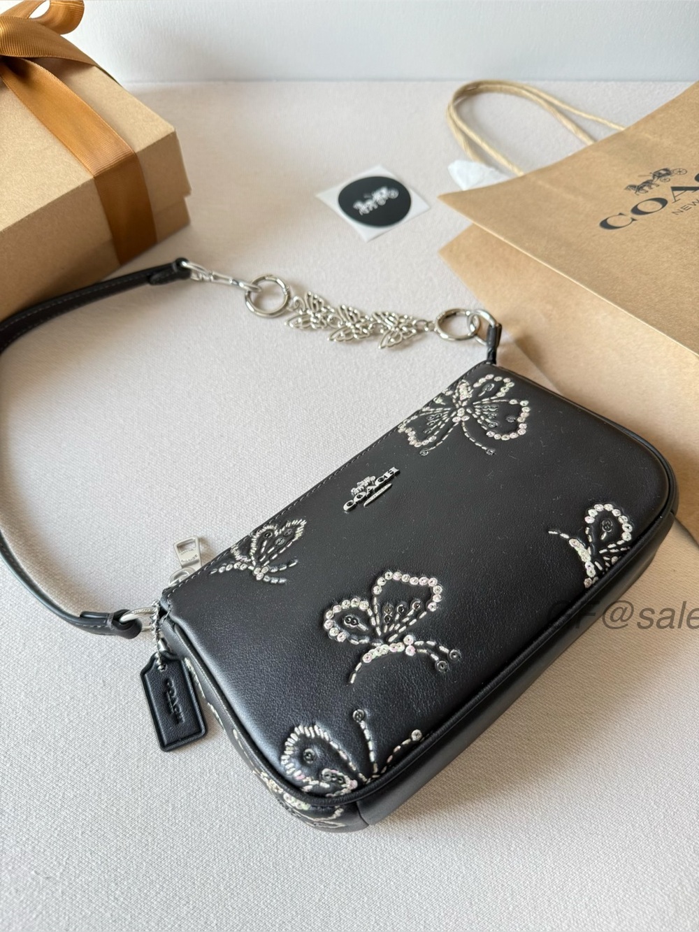 NWT Coach Nolita 19 Sparkly Butterfly Wristlet Black CCF58 Gift Set+Extender